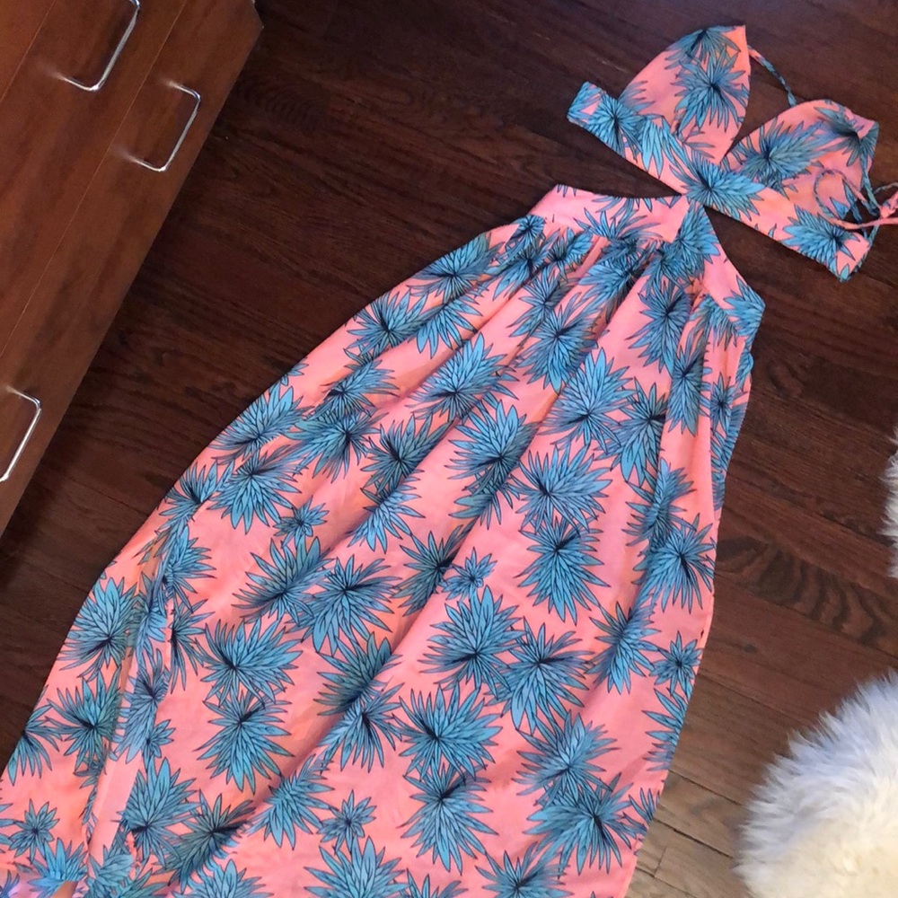 Printed chiffon sheer dress with tie